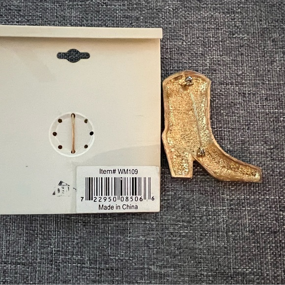 Lot of 2 Enamel Cowboy Boot Brooches Pins Layered 18k Gold Coastal Cowgirl - Picture 5 of 6